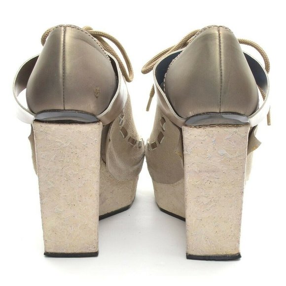Acne Studio Taupe Leather Lace Up Platform Heels 38 - Picture 4 of 7